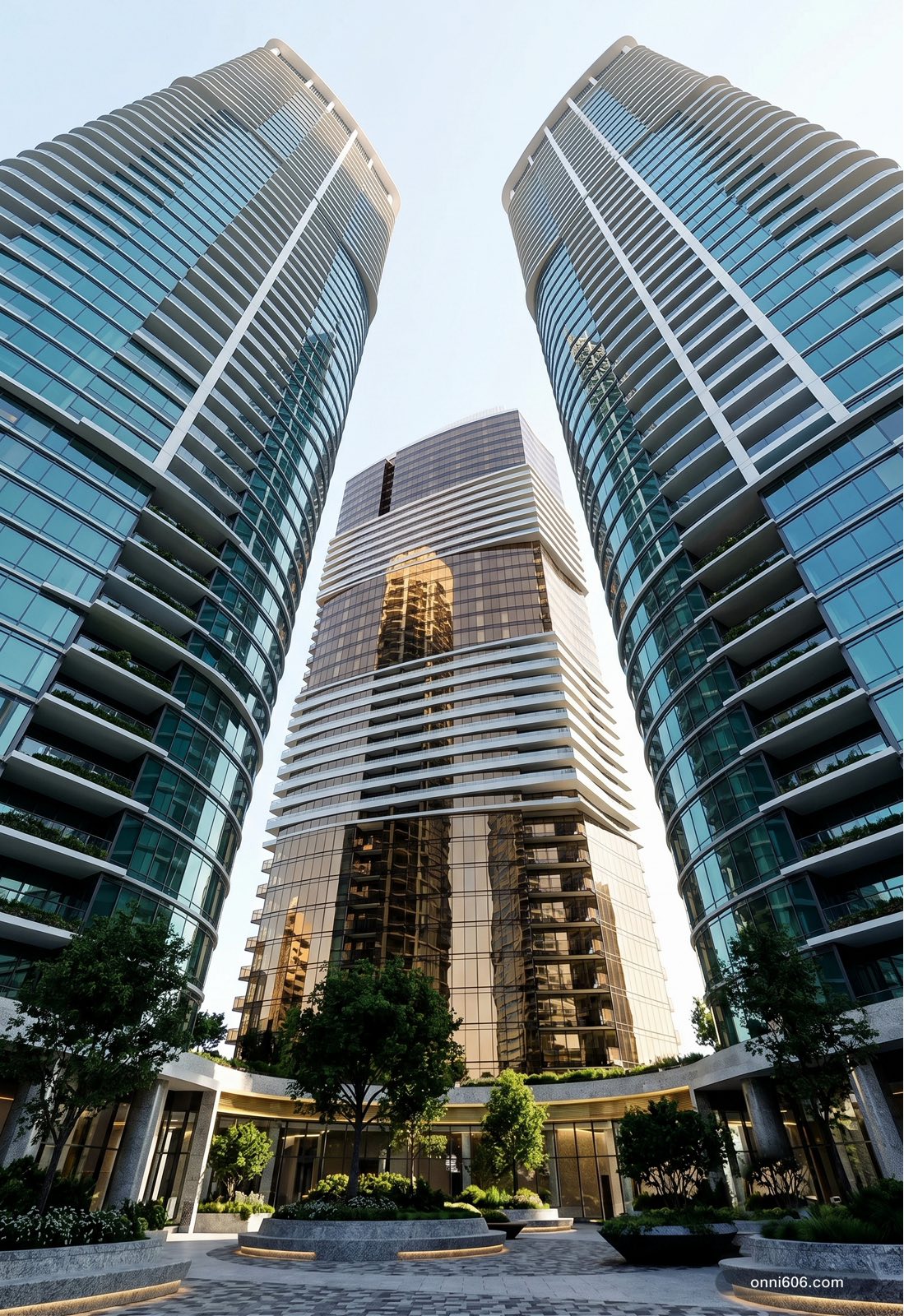 From the plaza floor — illustrative AI render of Onni 606, Bellevue